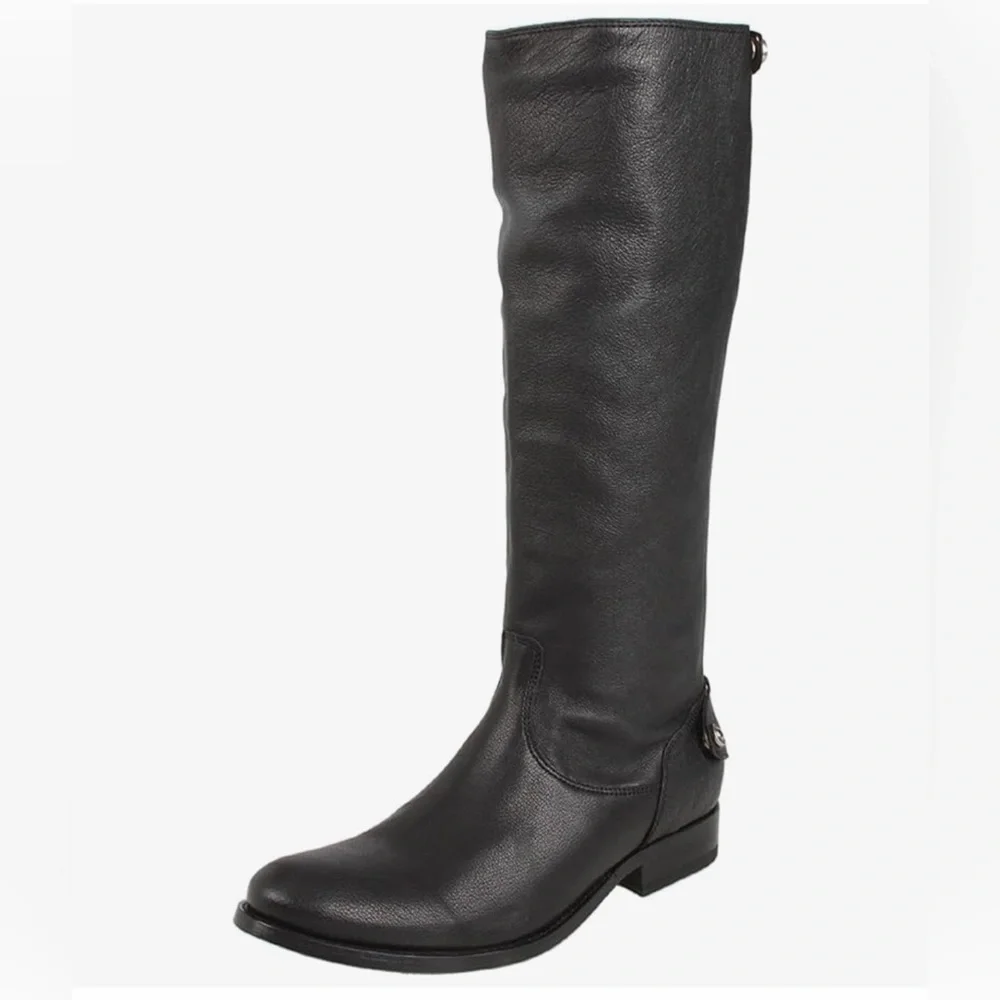 Frye Black Melissa Button Back Zip Calf Tall Boots